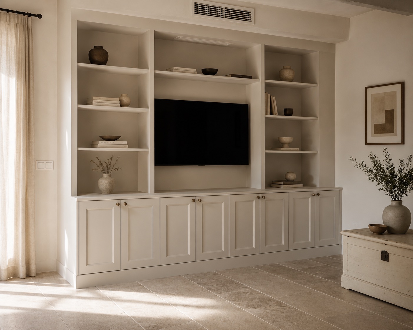 Built-in media wall unit with shelving